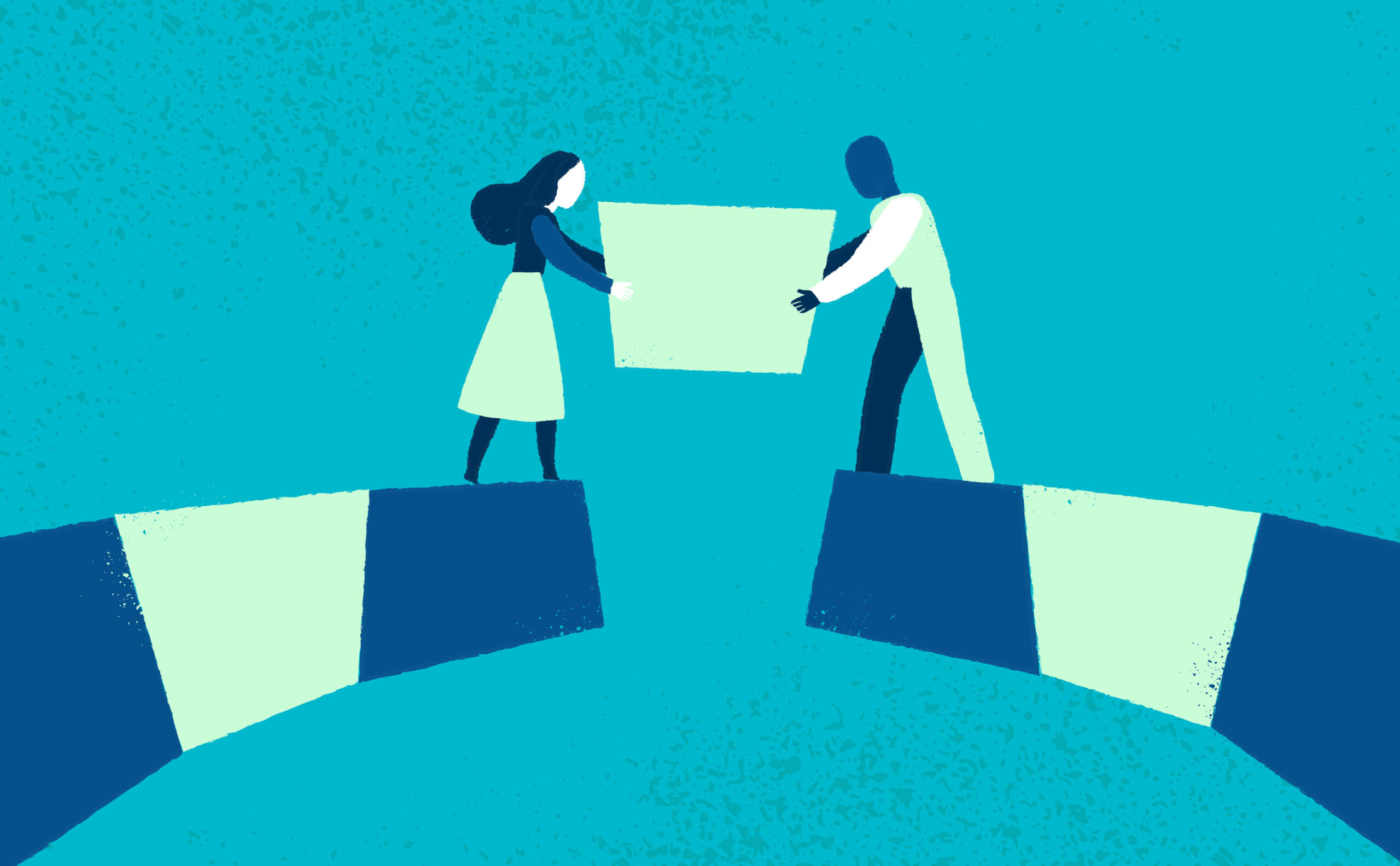 bridge with people placing block in gap