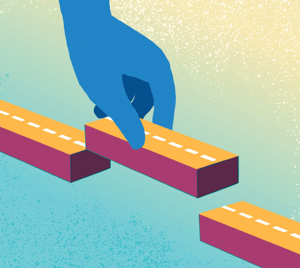 hand placing block in gap