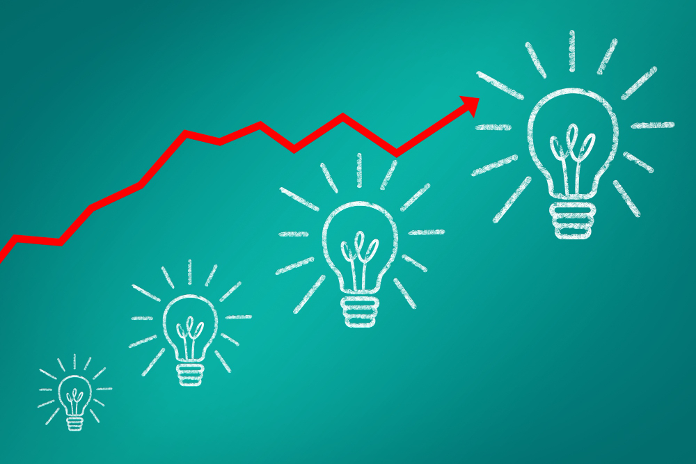 growth graph with light bulbs