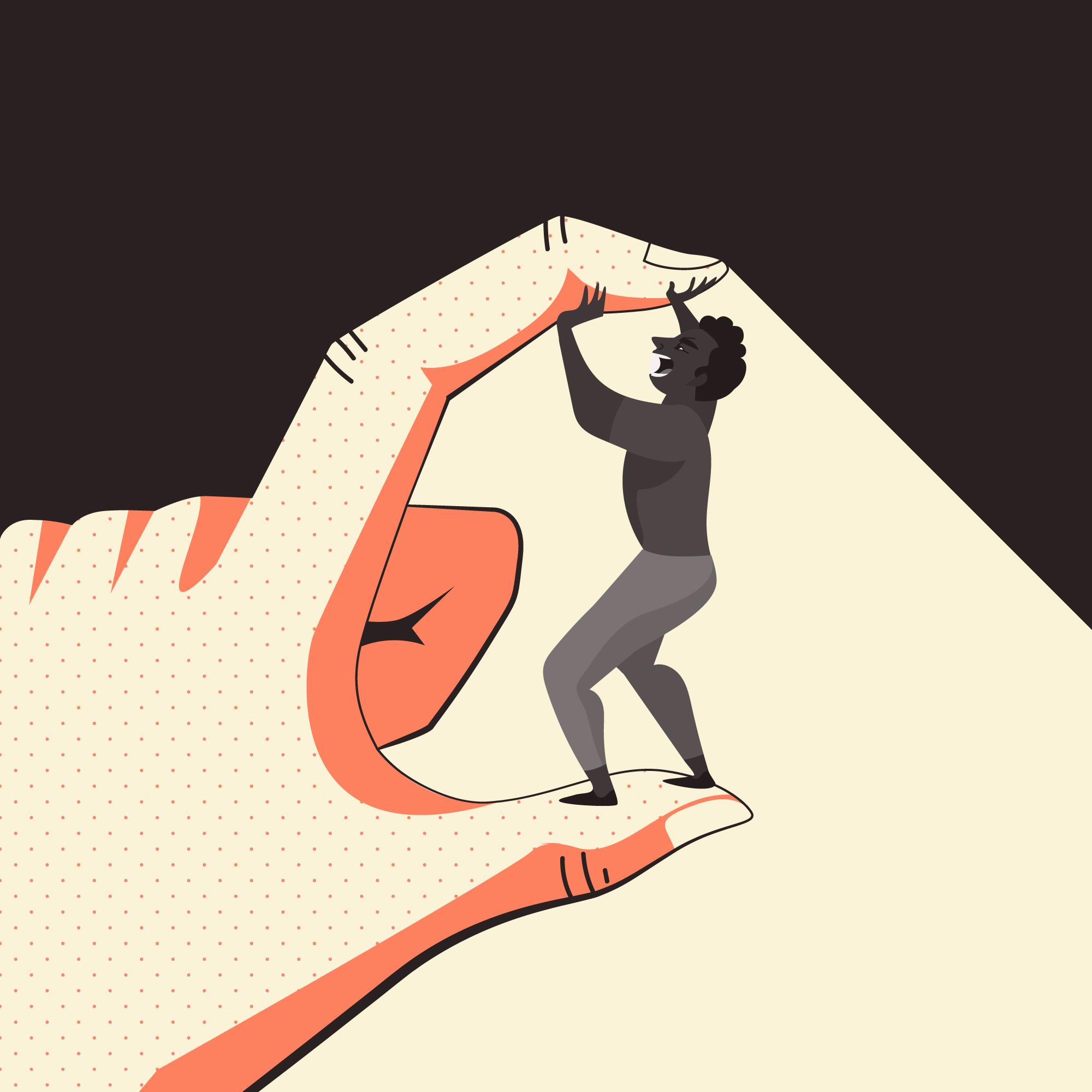 Hand crushing tiny person