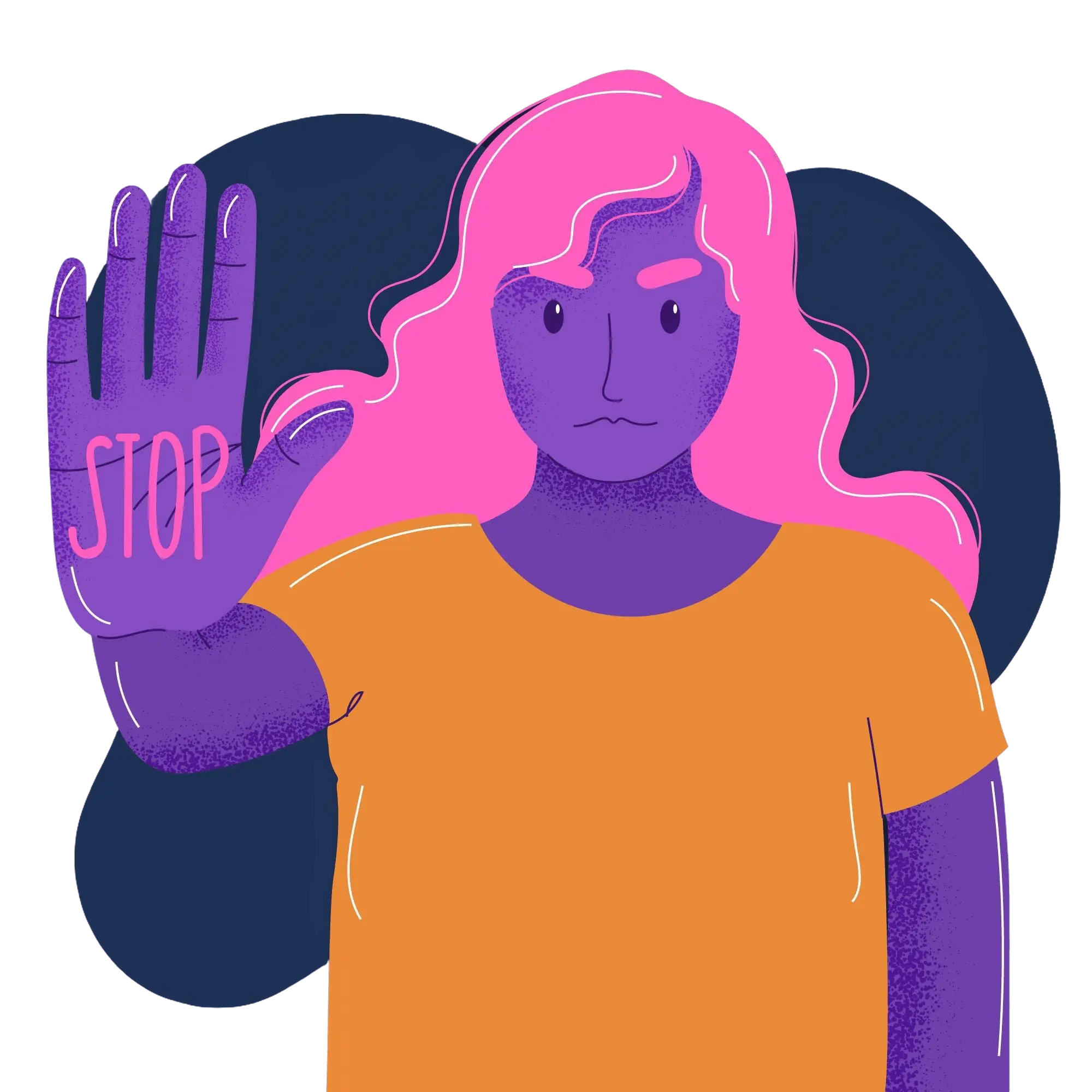 woman with 'stop' on hand