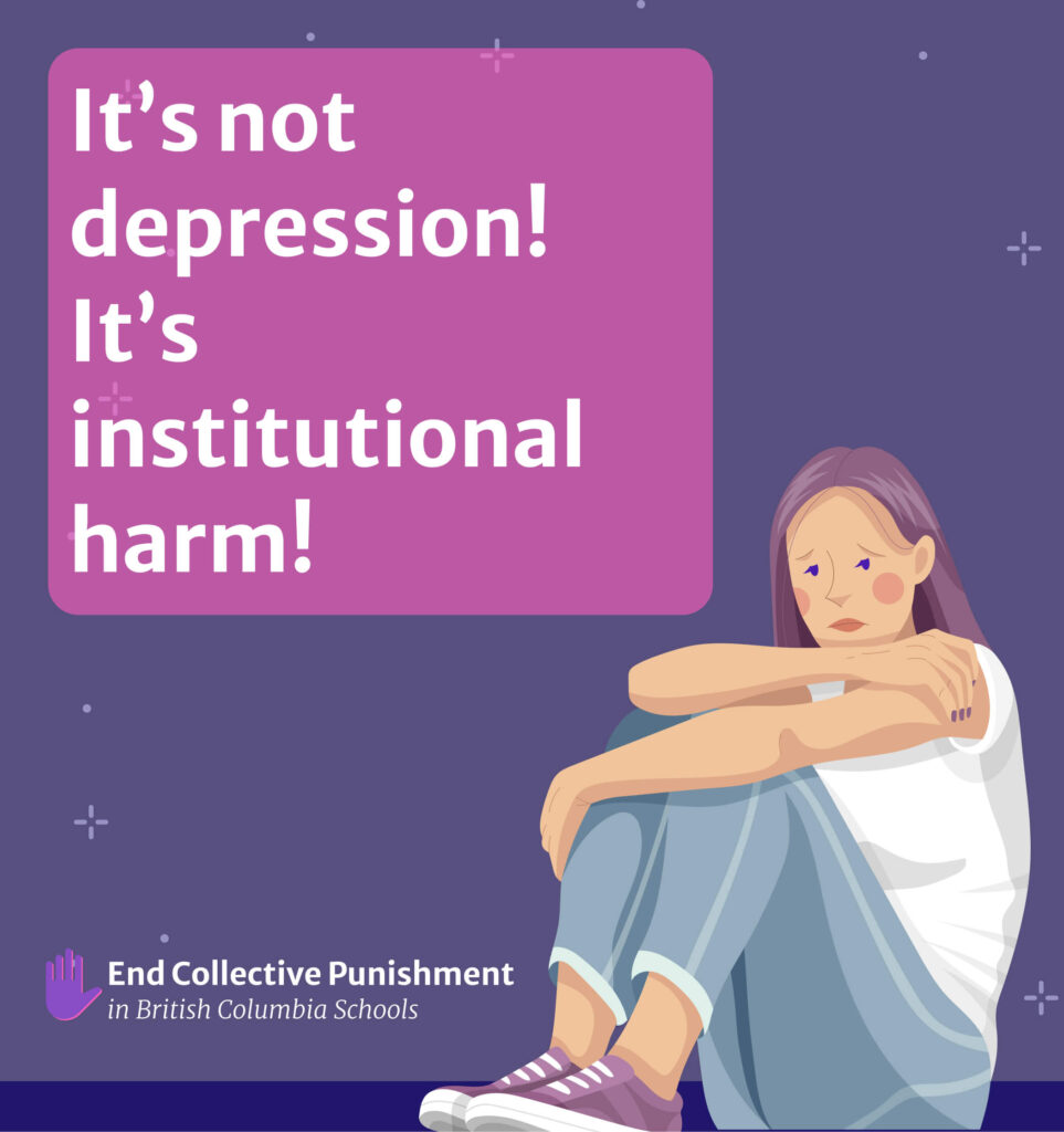 sad woman with sign: it's not depression! it's institutional harm!