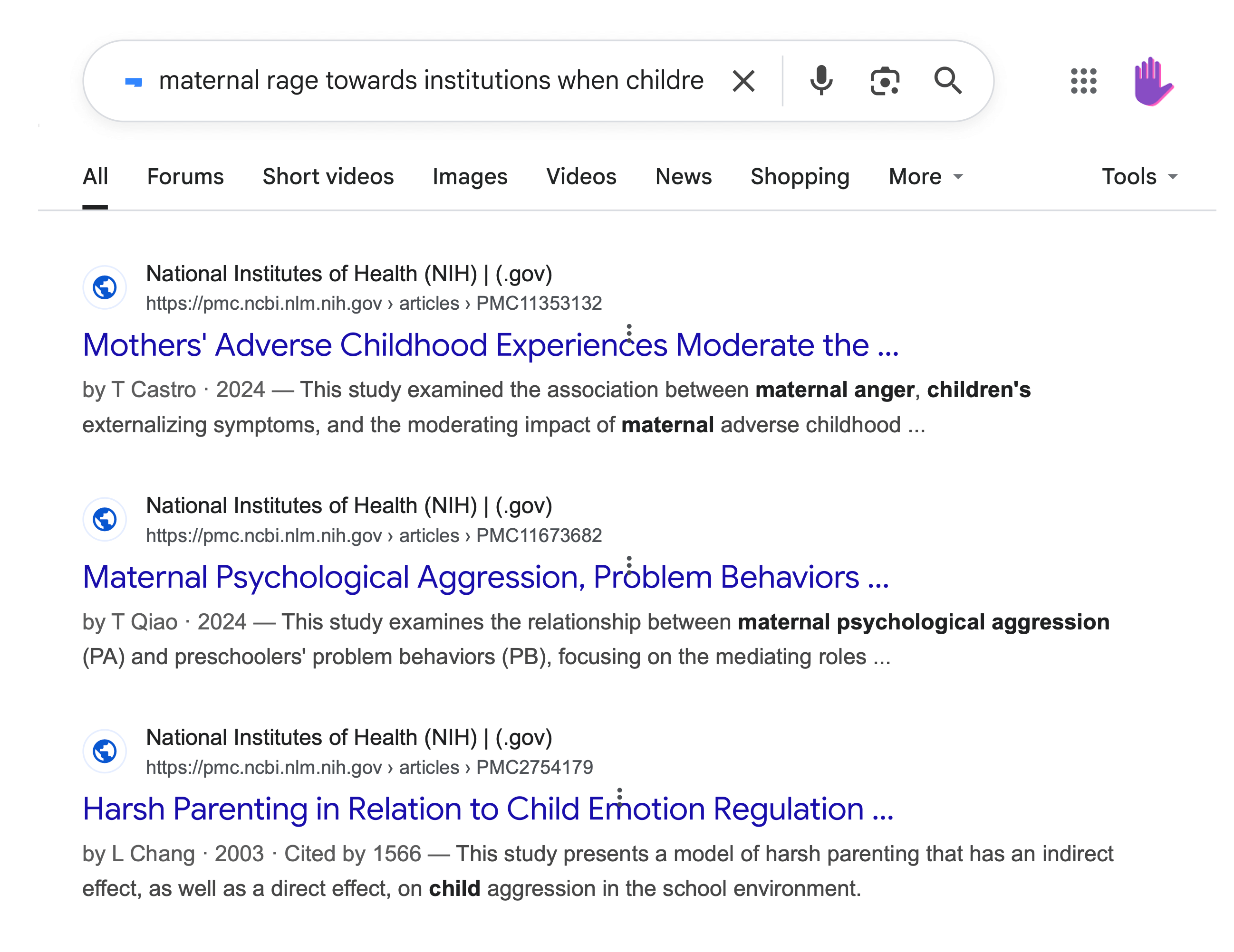 Google search for maternal rage towards institutions when children are harmed shows many results that pathologise women
