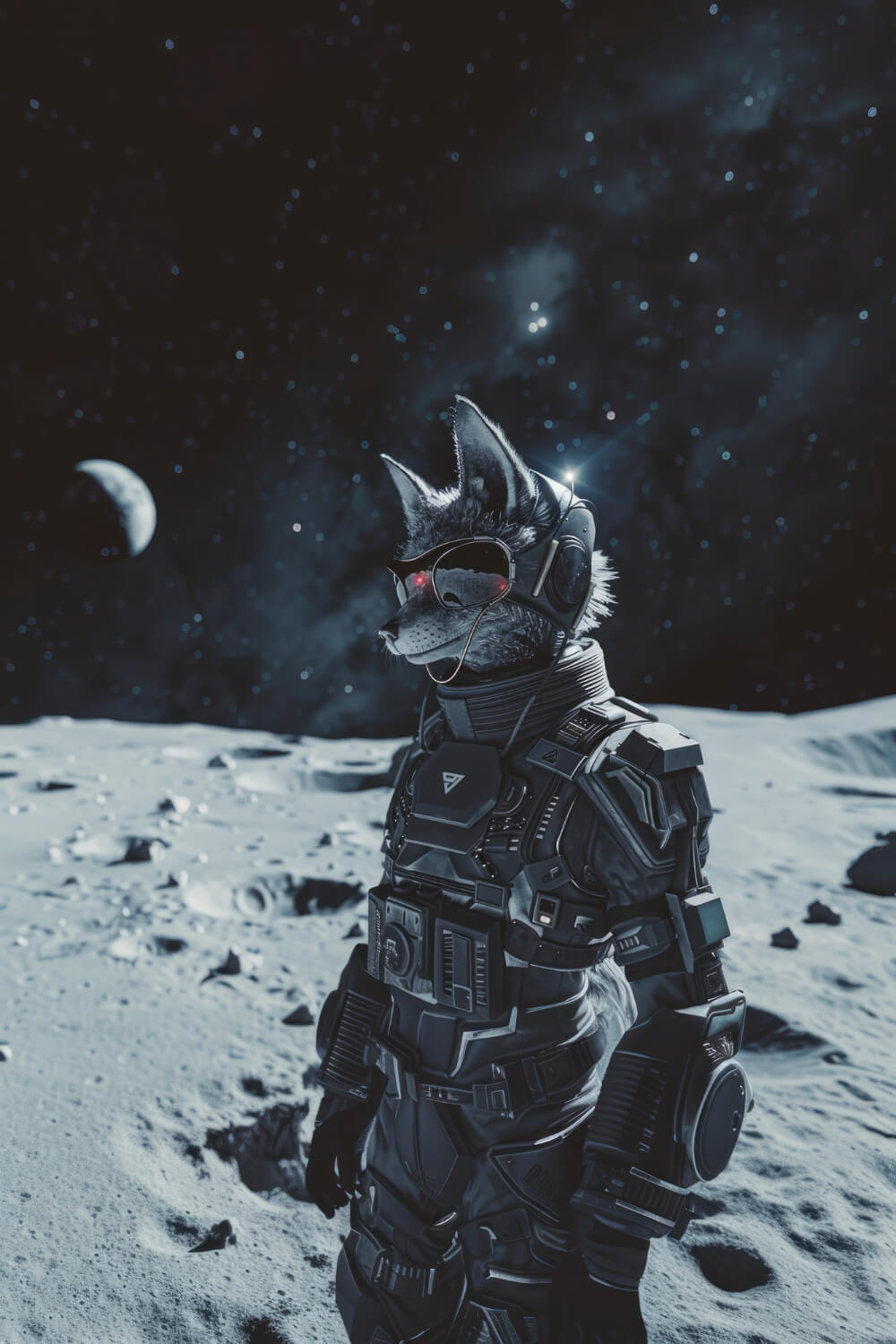 punk cat in space suit on other planet