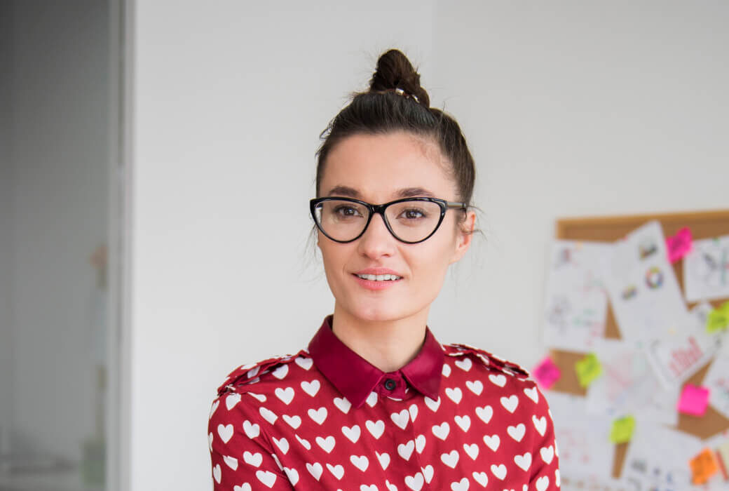 Young woman in heart shirt