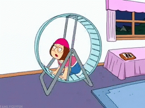 Women from Family Guy on a hamster wheel